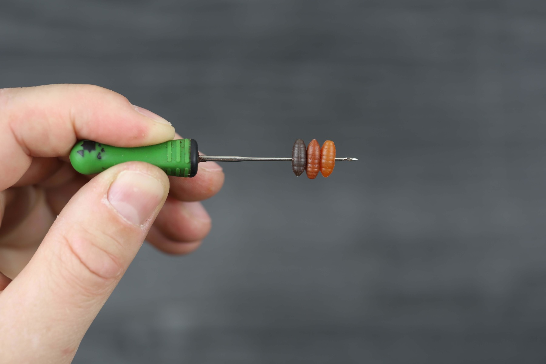 1. Thread three fake casters onto a baiting needle—try and select a range of colours.