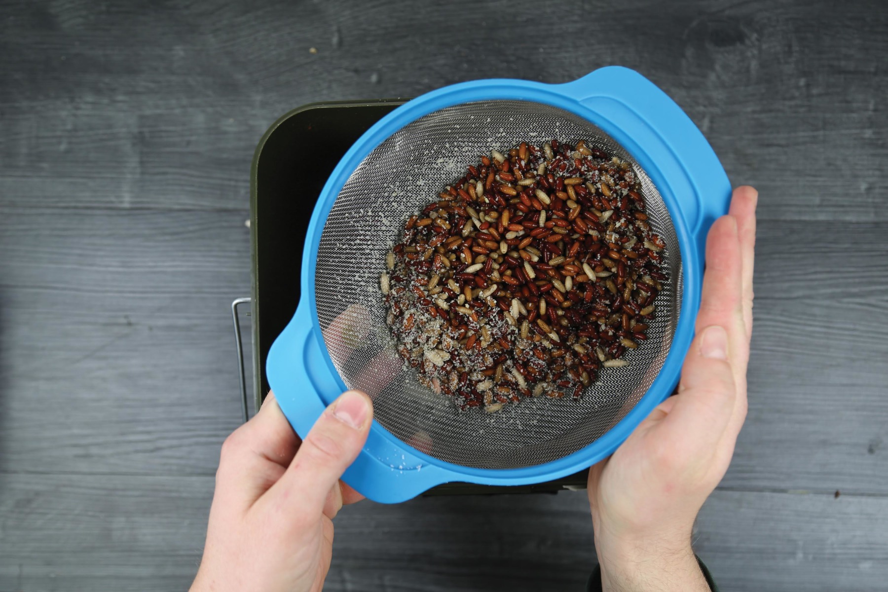 5. To remove the powder, gently knock the griddle from side-to-side, helping to brush it off. 