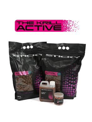 Sticky Baits Active Krill Pack: 10kg 16mm Frozen Boilies, 1Ltr Cloudy Liquid & 1 x 16mm Pop-Ups