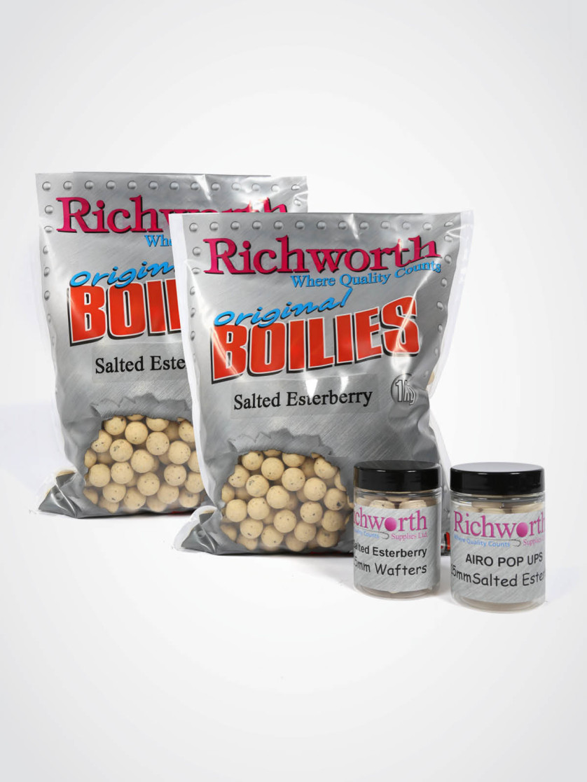 Richworth Salted Esterberry Pack: 2kg 15mm boilies, Wafter + Pop-ups