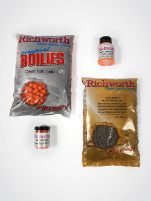 Richworth Tutti Frutti Pack - 1kg 15mm Shelf-life Boilies, 900g Pellet, 1 x Dip, 1 x Pop-up